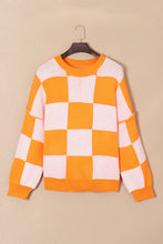 Load image into Gallery viewer, Orange Checkered Bishop Sleeve Sweater | Tops/Sweaters & Cardigans