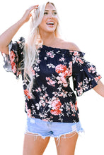 Load image into Gallery viewer, Blue Ruffle Off Shoulder Flounce Sleeve Floral Blouse | Tops/Blouses & Shirts