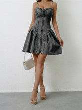 Load image into Gallery viewer, Denim Dress | Ruched Zip Up Spaghetti Strap Denim Dress