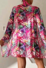 Load image into Gallery viewer, Rose Red 3pcs Tropical Contrast Trim Halter Bikini Set with Cover up | Swimwear/Bikinis