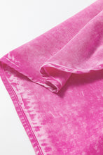 Load image into Gallery viewer, Bright Pink Mineral Wash Split Neck Pocket Patched Denim Top