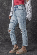 Load image into Gallery viewer, Sky Blue Light Wash Frayed Slim Fit High Waist Jeans | Bottoms/Jeans