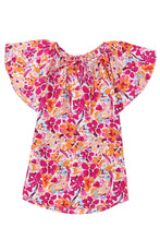 Load image into Gallery viewer, Fiery Red Flutter Sleeves Floral Print Top | Tops/Tops & Tees