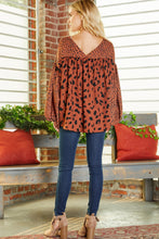 Load image into Gallery viewer, Brown Contrast Leopard Print Bubble Sleeve Blouse | Tops/Blouses & Shirts