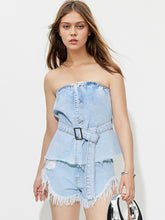 Load image into Gallery viewer, Denim Tube Top | Buttons Raw Hem