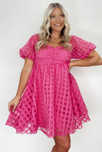 Load image into Gallery viewer, Strawberry Pink Checkered Puff Sleeve Babydoll Dress | Dresses/Mini Dresses