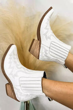Load image into Gallery viewer, White Embroidered Leather Thick Heel Booties | Shoes & Bags/Boots