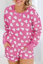 Load image into Gallery viewer, Pink Valentine Heart Shape Print Long Sleeve Top Shorts Lounge Set | Loungewear & Sleepwear/Loungewear