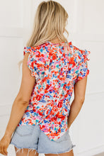 Load image into Gallery viewer, Red Frilled Neck Pleated Boho Floral Tank Top | Tops/Tank Tops