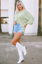 Load image into Gallery viewer, Oversized Top | Green Ribbed Roll-Tab Sleeve Chest Pocket