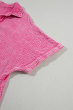 Load image into Gallery viewer, Strawberry Pink Mineral Wash Crinkle Split Neck Raw Hem Tiered Dress | Dresses/Mini Dresses