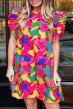 Load image into Gallery viewer, Ruffled Sleeve Dress | Rose Red Abstract Print Shift Dress