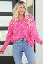 Load image into Gallery viewer, Dark Pink Colorful Spots Knitted V Neck Casual Sweater | Tops/Sweaters & Cardigans