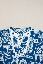 Load image into Gallery viewer, Blue Ricrac Trim Split Neck Floral Loose Dress | Dresses/Floral Dresses