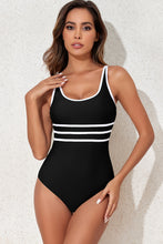 Load image into Gallery viewer, Black Contrast Trim Colorblock U Neck One Piece Swimwear | Swimwear/One Piece Swimsuit