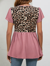 Load image into Gallery viewer, Babydoll Top | Leopard Round Neck Flutter Sleeve Blouse