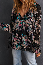 Load image into Gallery viewer, Black Wildflower Print Chiffon Blouse | Tops/Blouses & Shirts