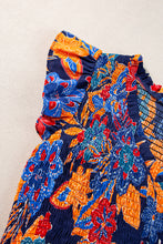 Load image into Gallery viewer, Dark Blue Boho Floral V Neck Ruffle Tiered Long Dress