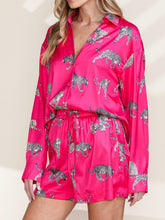 Load image into Gallery viewer, Pink LoungeWear Set | Animal Button Up Shirt Shorts Set