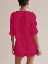 Load image into Gallery viewer, Top & Shorts Set | Notched Long Sleeve Top and Shorts Set