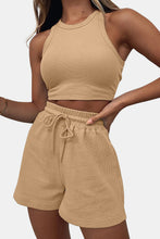 Load image into Gallery viewer, Womens Shorts Set-Round Neck Top and Drawstring Shorts Set | shorts set