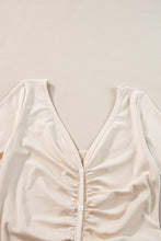Load image into Gallery viewer, T-Shirt Dress | Beige V Neck Ruched Button Front French