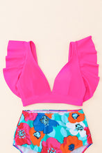 Load image into Gallery viewer, Rose Red Ruffled V Neck Swim Top | Swimwear/Swim Tops