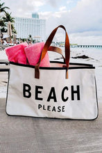Load image into Gallery viewer, White BEACH PLEASE Print Large Canvas Tote Bag | Shoes & Bags/Handbags