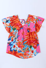 Load image into Gallery viewer, Pink Abstract Print V Neck Flutter Sleeve Blouse | Tops/Blouses & Shirts