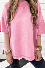 Load image into Gallery viewer, Strawberry Pink Mineral Wash Exposed Seam Drop Shoulder Oversized Tee