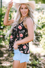 Load image into Gallery viewer, Black Floral Spaghetti Straps Strappy Back Tank Top | Tops/Tank Tops
