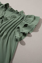 Load image into Gallery viewer, Mist Green Ruffle Sleeve V Neck Frilled Shift Dress