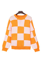 Load image into Gallery viewer, Orange Checkered Bishop Sleeve Sweater | Tops/Sweaters & Cardigans