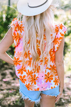 Load image into Gallery viewer, Orange Ruffled Sleeve Smocked Floral Top | Tops/Blouses & Shirts