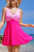 Load image into Gallery viewer, Rose Red Crisscross Straps Tie Back Flared One Piece Swimsuit | Swimwear/Swim Dresses