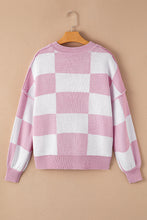 Load image into Gallery viewer, Checkered Sweater | Pink Bishop Sleeve Sweater