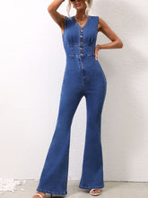 Load image into Gallery viewer, Denim Jumpsuit | V-Neck Sleeveless Jumpsuit