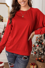 Load image into Gallery viewer, Fiery Red Solid Round Neck Raglan Sleeve Sweatshirt | Tops/Sweatshirts & Hoodies