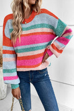 Load image into Gallery viewer, Multicolor Striped Knit Drop Shoulder Puff Sleeve Sweater | Tops/Sweaters & Cardigans