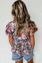 Load image into Gallery viewer, Pink Ricrac Floral Tiered Short Sleeve Blouse | Tops/Blouses & Shirts