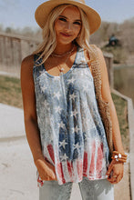 Load image into Gallery viewer, Blue Vintage Washed Flag Print Shift Tank Top
