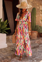 Load image into Gallery viewer, Pink Boho Tie-dye Print V Neck Maxi Dress | Dresses/Maxi Dresses