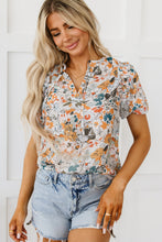Load image into Gallery viewer, Multicolor Split V Neck Puff Sleeve Flower Print Blouse | Tops/Blouses & Shirts