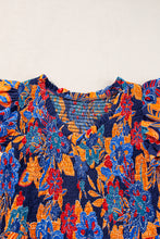 Load image into Gallery viewer, Dark Blue Boho Floral V Neck Ruffle Tiered Long Dress