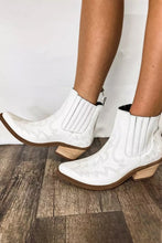 Load image into Gallery viewer, White Embroidered Leather Thick Heel Booties | Shoes & Bags/Boots