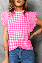 Load image into Gallery viewer, Ruffled Sleeve Top | Rose Red Checkered Blouse