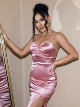 Load image into Gallery viewer, Formal Satin Gown | Backless Crisscross Ruched Split Dress