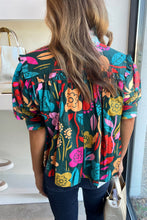Load image into Gallery viewer, Green Floral Print Puff Sleeve Tied V Neck Blouse | Tops/Blouses & Shirts