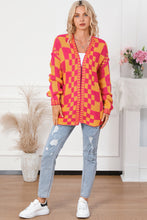 Load image into Gallery viewer, Multicolor Open Front Mixed Checkered Pattern Knit Cardigan | Tops/Sweaters & Cardigans