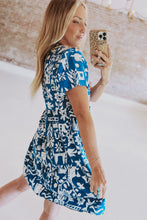 Load image into Gallery viewer, Blue Ricrac Trim Split Neck Floral Loose Dress | Dresses/Floral Dresses